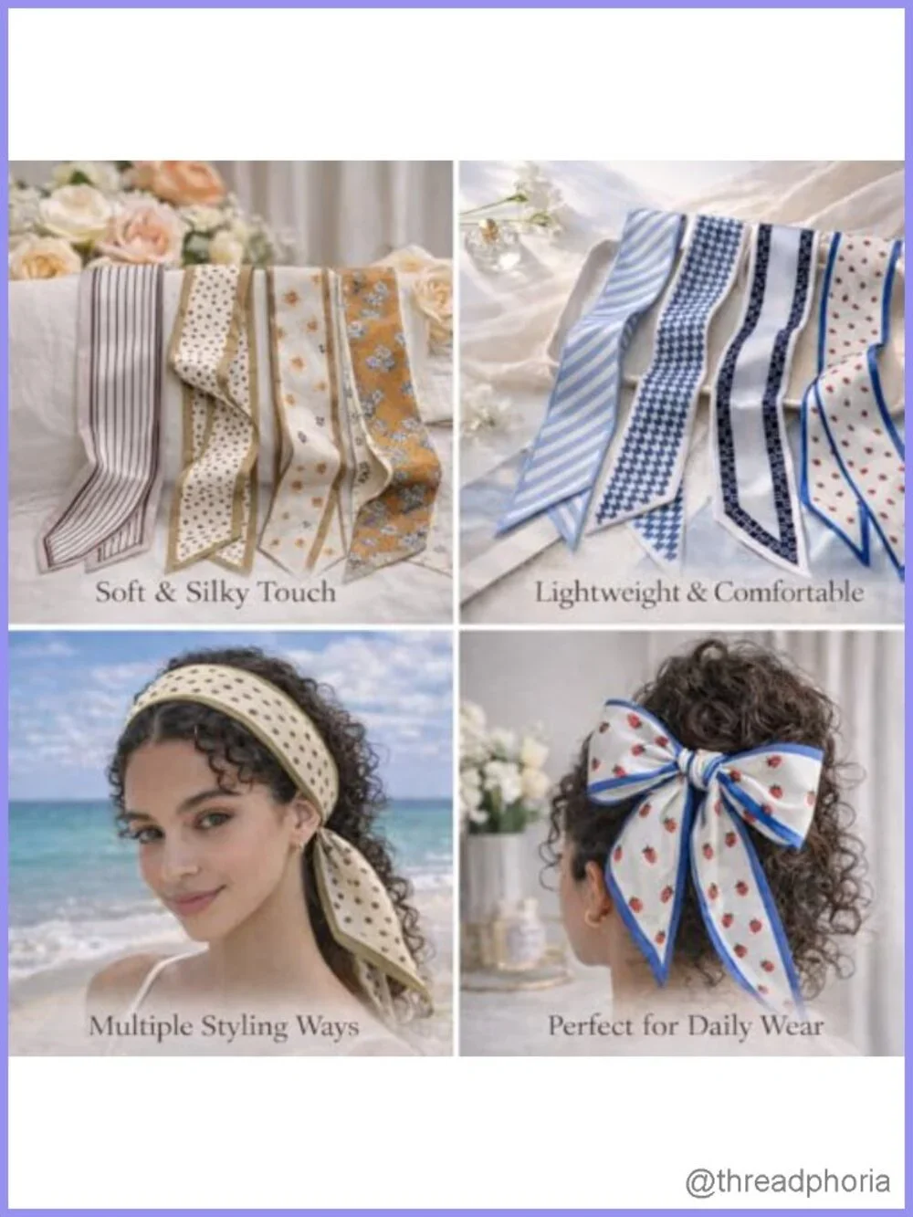 Faux Silk Fashion Scarf Set Twilly Scarves for Handbags Headbands